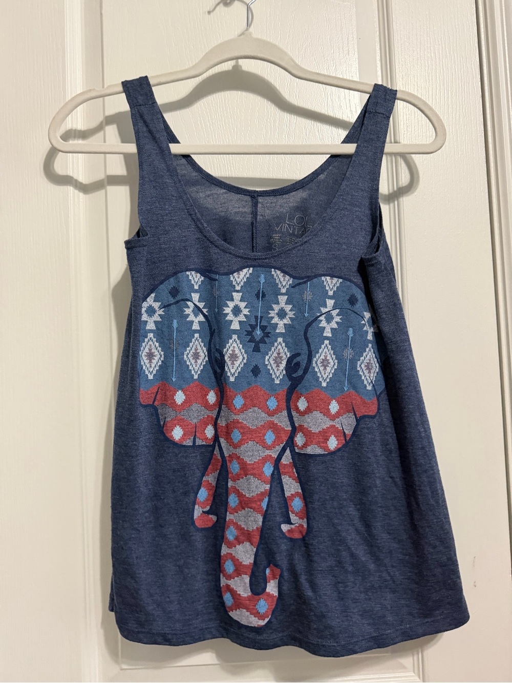 Blue Aztec Elephant Print Scoop Neck Tank Top Small
